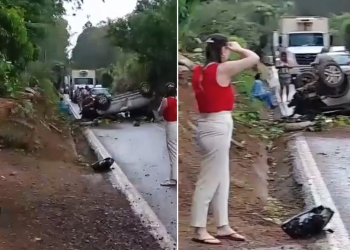 Aparatoso accidente con un vehículo volcado.