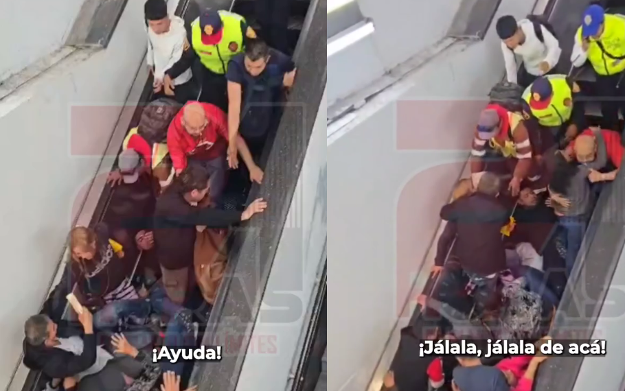 En unas escaleras eléctricas repletas